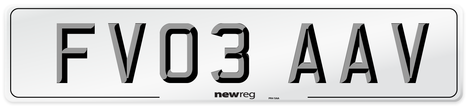 FV03 AAV Number Plate from New Reg